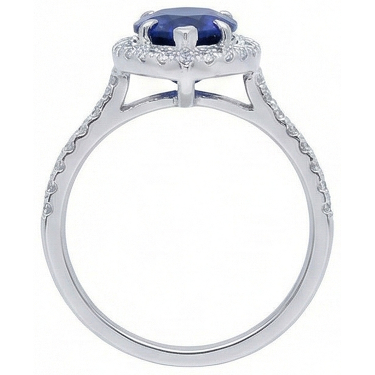 Bague anniversaire diamant saphir bleu Sri Lanka taille poire 2.88 carats