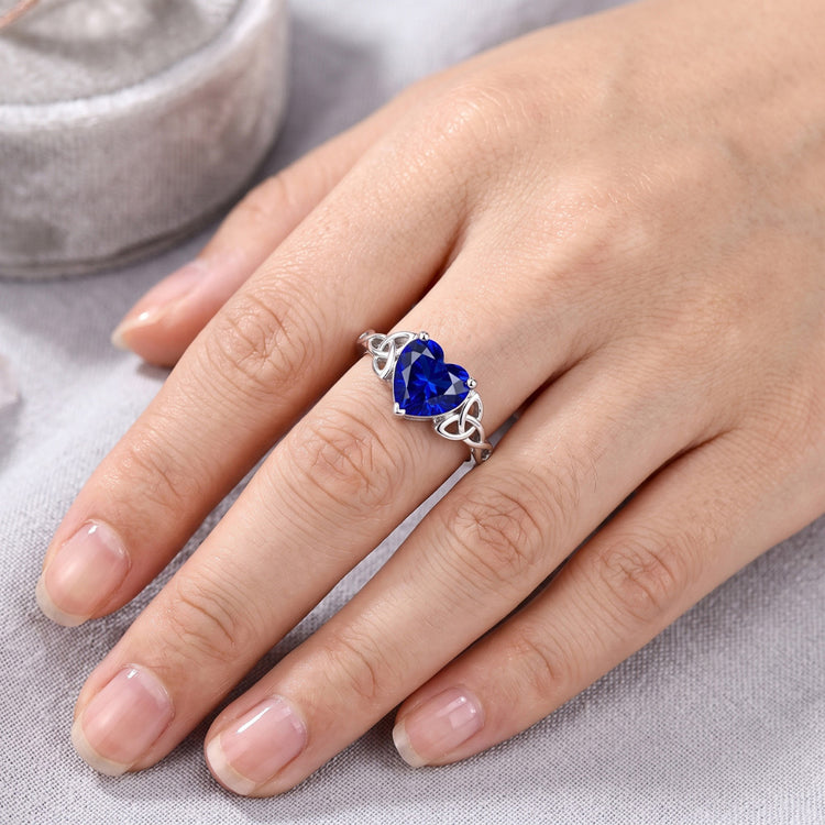 Bague avec Gemme Or Blanc 14 Carats avec Saphir Bleu Bleuet