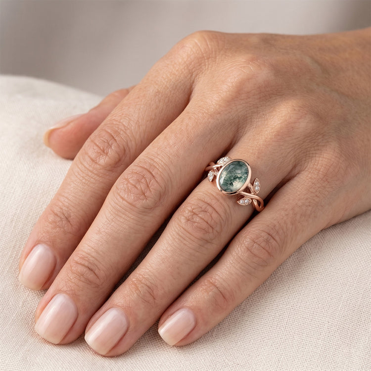 Bague avec Gemme Or Rose 14 Carats avec Dendritic Agate – 2,75