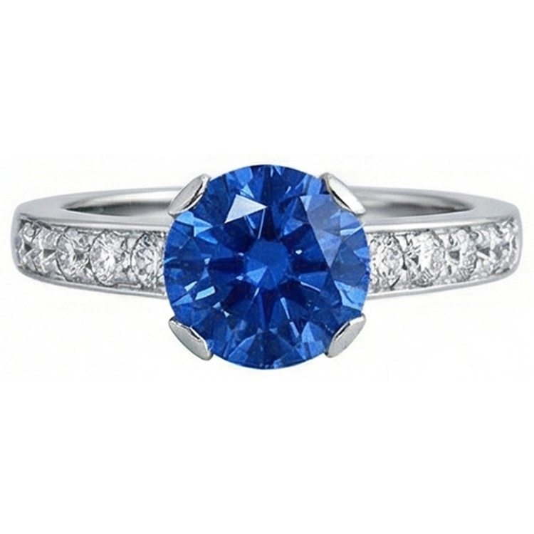 Bague avec diamants saphir Sri Lanka ronds de 3.25 ct en or 14 carats