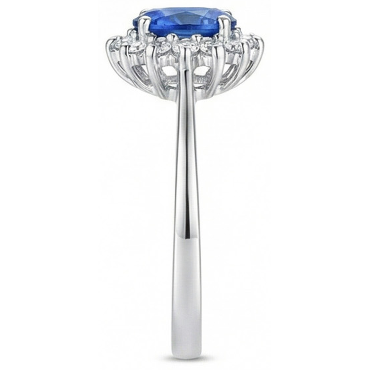 Bague d'anniversaire en saphir de Ceylan 2 ct avec diamants en or blanc 14K