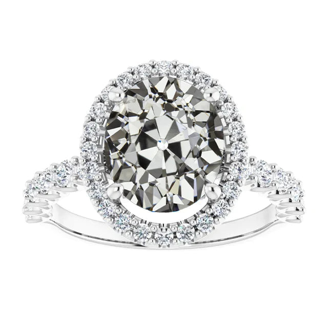 Bague d'anniversaire ovale Vieux mineur Réel Diamond Halo Or 14K 8.50 Carats