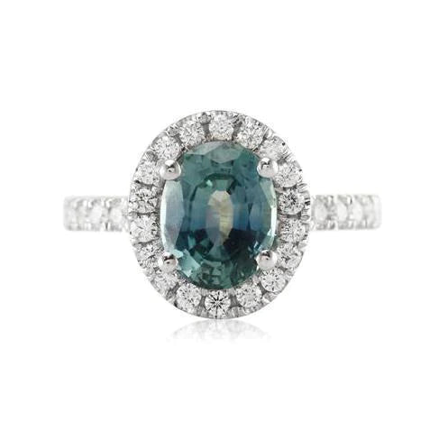 Bague de Cocktail Ovale Halo Saphir Vert