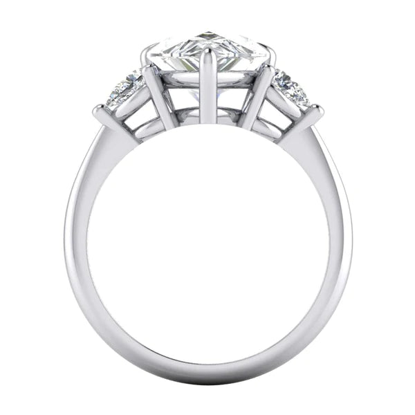 Bague de Fiançailles 3 Pierres Poire 3.30 Ct. Réel Diamant Or Blanc 14K