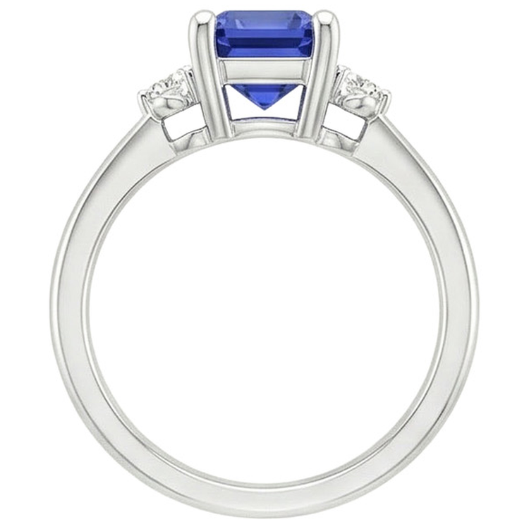 Bague de Fiançailles 3 Pierres Radiant Saphir Ceylan & Diamant Naturels Extraits des Mines ( et non cultivés en laboratoire ) 3.50 Carats