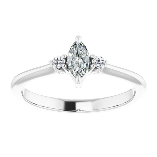 Bague de Fiançailles 3 Pierres Ronde & Marquise Vieux Mineur Véritable Diamant 2 Carats