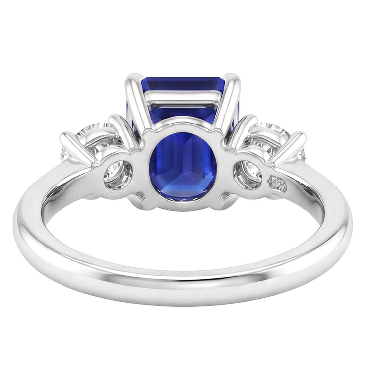 Bague de Fiançailles 3 Pierres Saphir Bleu Émeraude & Diamant Naturels Extraits des Mines ( et non cultivés en laboratoire ) 3.50 Carats