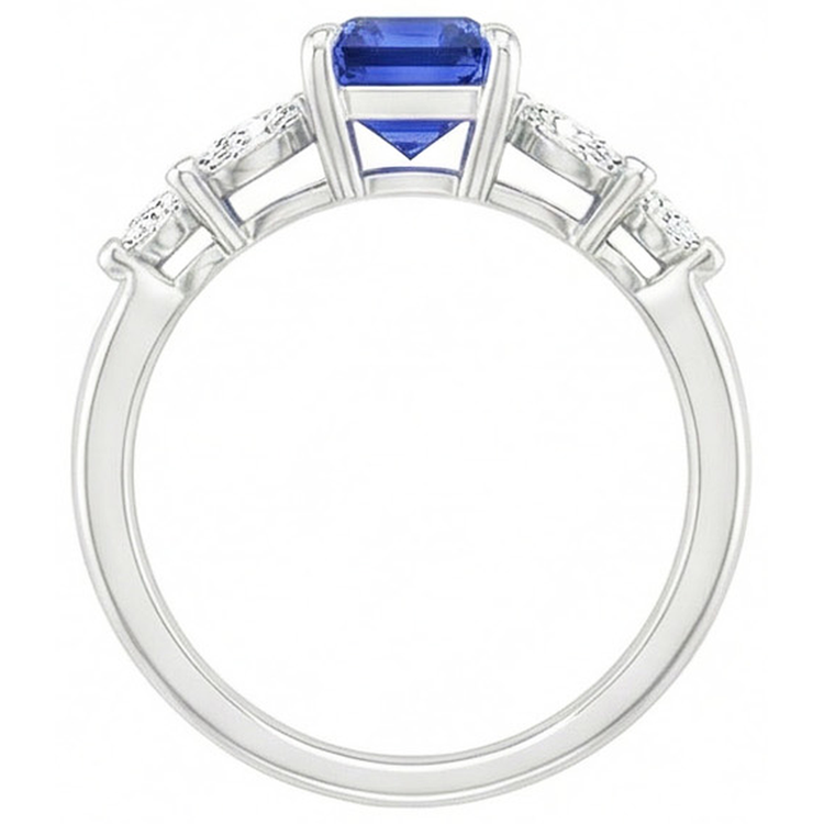 Bague de Fiançailles 5 Pierres Radiant Saphir Ceylan & Diamant Naturels Extraits des Mines ( et non cultivés en laboratoire ) 4 Carats