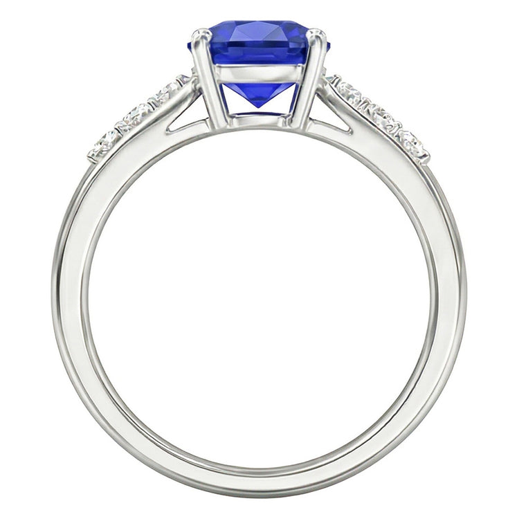 Bague de Fiançailles Coussin Diamant Saphir Bleu Or Blanc 2 Carats