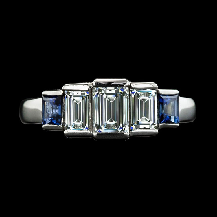 Bague de Fiançailles Dame Émeraude Réel Diamant & Saphirs Ceylan 8 Carats
