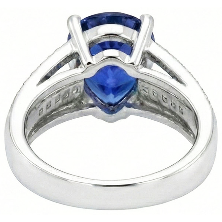 Bague de Fiançailles Diamant Saphir Bleu 3.50 Carats Style Antique