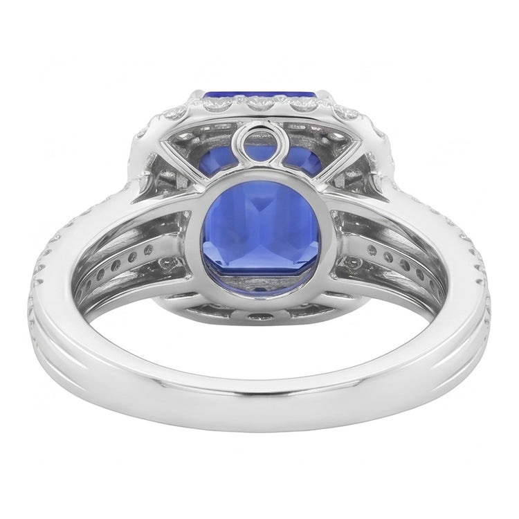 Bague de Fiançailles Double Halo Radiant Saphir 6 Carats Diamants