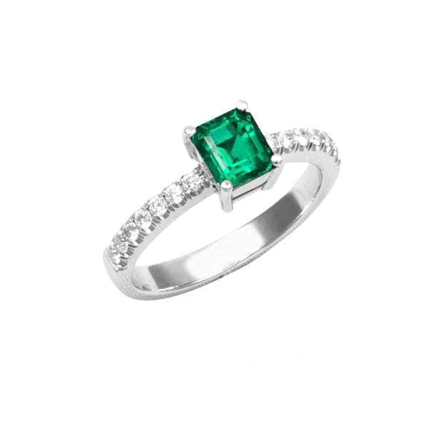 Bague de Fiançailles Emeraude Vert Et Diamants 2.80 Carats Or Blanc 14K