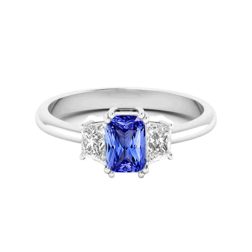 Bague de Fiançailles En Saphir Taille Radiant En Or 14 Carats