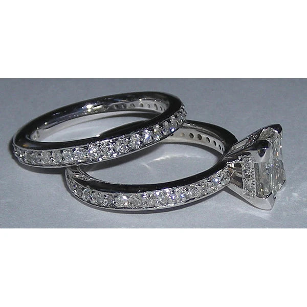 Bague de Fiançailles Fantaisie Réel Diamants Parure Or Blanc 3.51 Carats