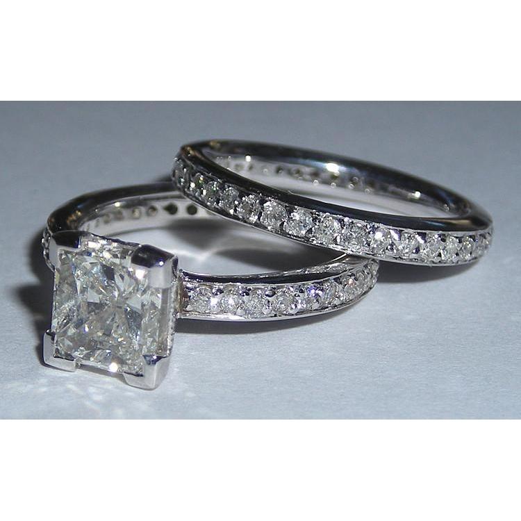 Bague de Fiançailles Fantaisie Réel Diamants Parure Or Blanc 3.51 Carats