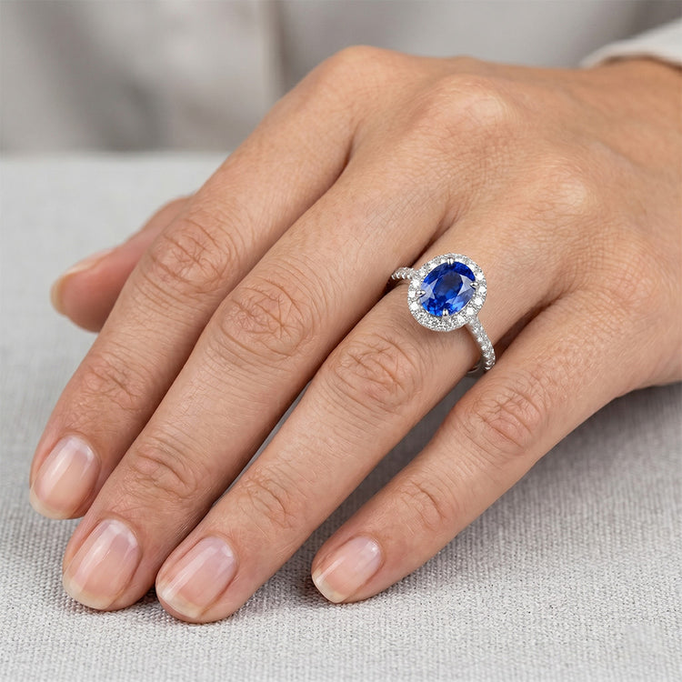 Bague de Fiançailles Halo De Saphir Naturel