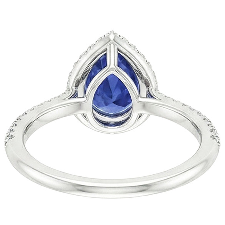 Bague de Fiançailles Halo Poire Saphir Bleu & Diamants Naturels Extraits des Mines ( et non cultivés en laboratoire ) 5.50 Carats