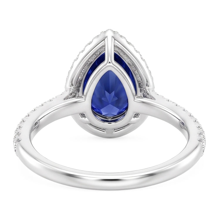 Bague de Fiançailles Halo Poire Saphir Bleu & Diamants Naturels Extraits des Mines ( et non cultivés en laboratoire ) 5.50 Carats