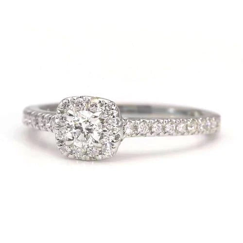Bague de Fiançailles Halo Réel Diamant 1.25 Carat Or Blanc Femme Bijoux