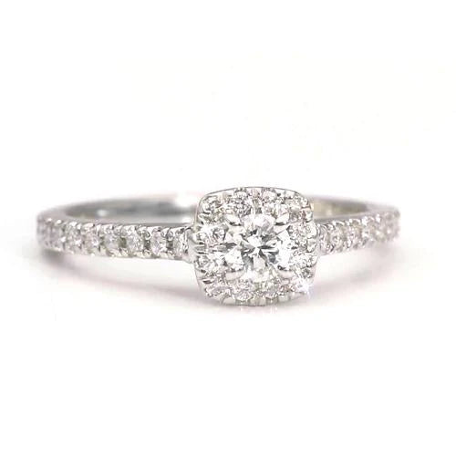 Bague de Fiançailles Halo Réel Diamant 1.25 Carat Or Blanc Femme Bijoux