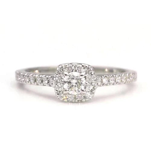 Bague de Fiançailles Halo Réel Diamant 1.25 Carat Or Blanc Femme Bijoux