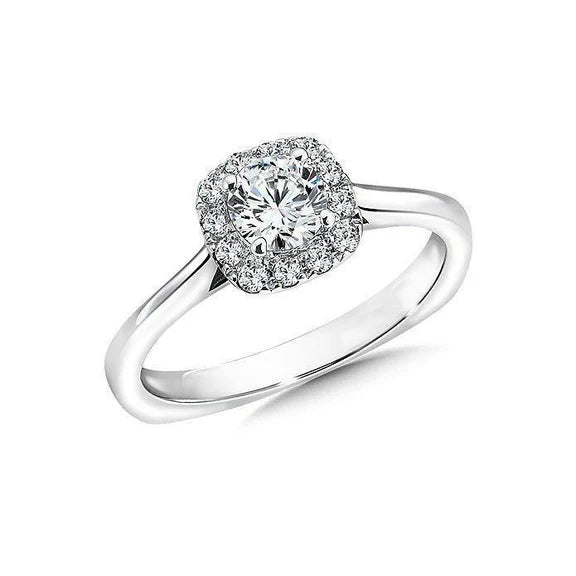 Bague de Fiançailles Halo Réel Diamant Rond Or Blanc 14K 1.36 Carats