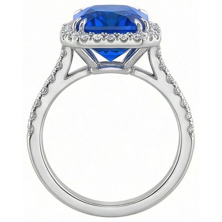 Bague de Fiançailles Halo Saphir Bleu Foncé