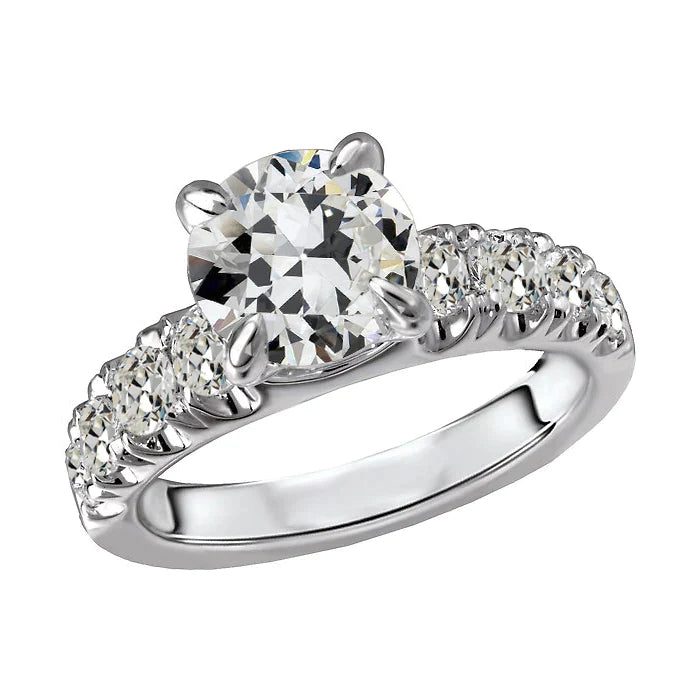 Bague de Fiançailles Naturel Diamant Rond Taille Ancienne Mine Or Blanc 5 Carats