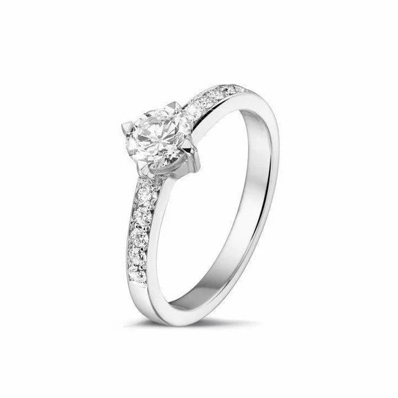 Bague de Fiançailles Or Blanc 14K 1.75 Carats Réel Diamants Taille Ronde Nouveau