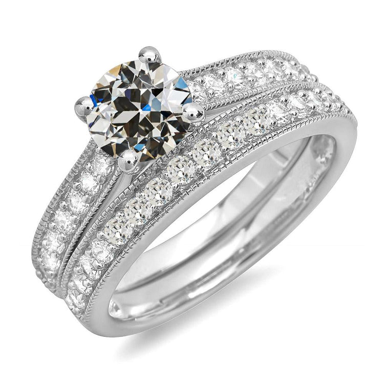 Bague de Fiançailles Parure Ronde Vieux mineur Naturel Diamant Milgrain 6 Carats