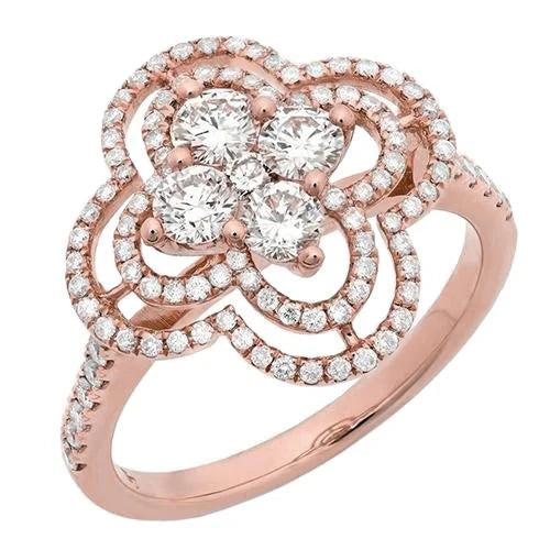 Bague de Fiançailles Pour Femme à 1,07 Carats De Réel Diamants Ronds Étincelants 14K D'Or Rose