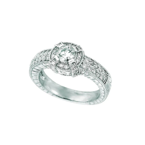 Bague de Fiançailles Réel Diamant 1 Carats Or Blanc 14K