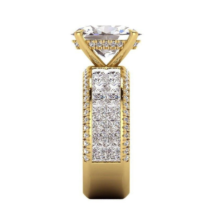 Bague de Fiançailles Réel Diamant Centre Ovale 6.92 Carats Or Jaune 14K