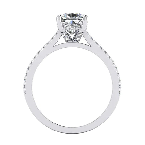 Bague de Fiançailles Réel Diamant Coussin Or Blanc Sertissage Cathédrale 2 Carats