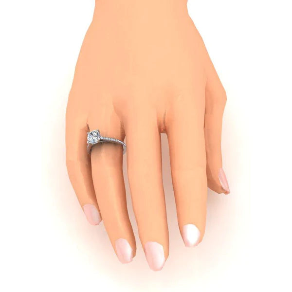 Bague de Fiançailles Réel Diamant Coussin Or Blanc Sertissage Cathédrale 2 Carats