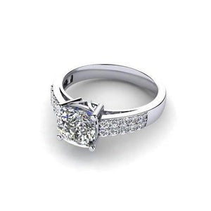 Bague de Fiançailles Réel Diamant Coussin & Rond 3.35 Carats