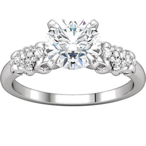 Bague de Fiançailles Réel Diamant Rond Filigrane 1.66 Carats Or Blanc 14K