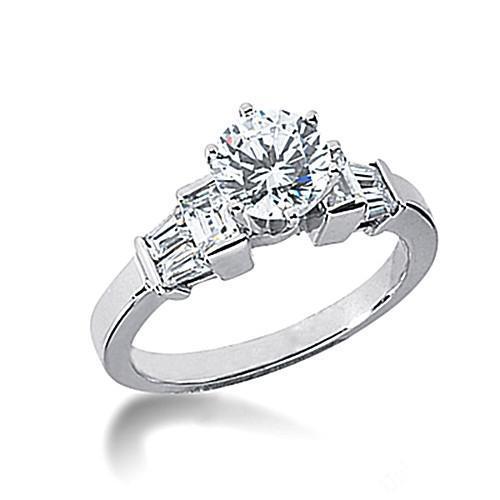 Bague de Fiançailles Réel Diamant Rond et Baguette Or Blanc 1.60 Carats Neuf