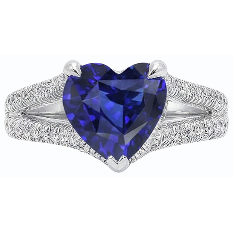 Bague de Fiançailles Saphir Bleu Coeur Naturel