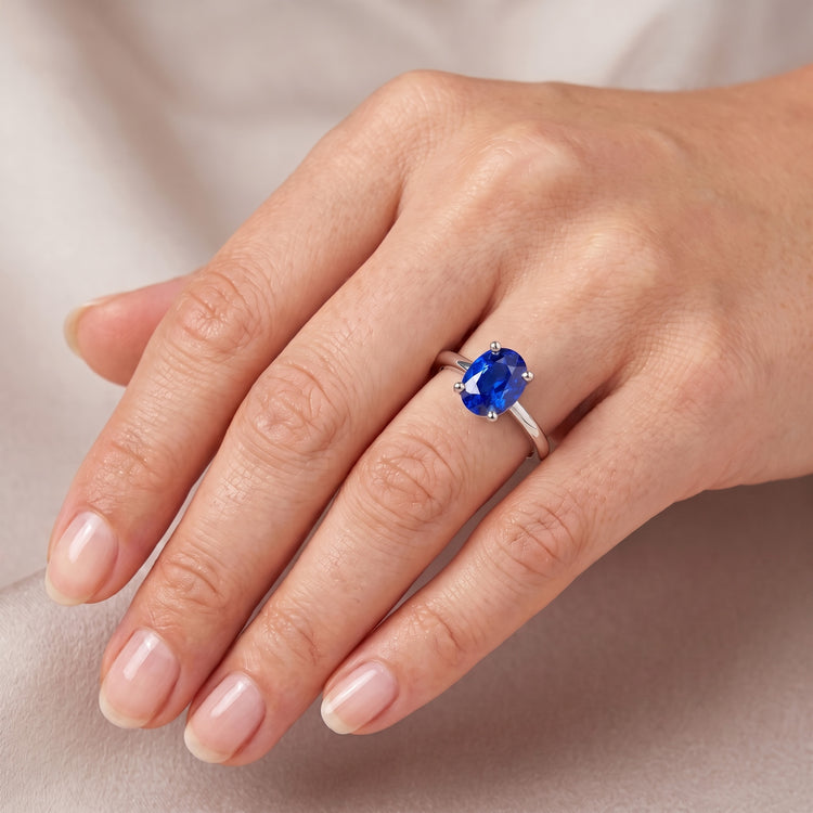 Bague de Fiançailles Saphir Bleu Foncé Ovale