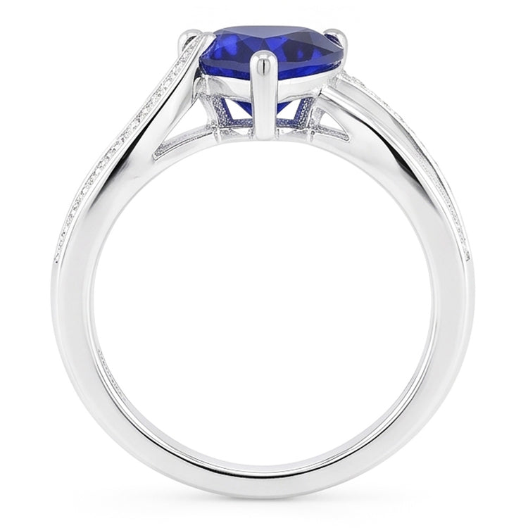 Bague de Fiançailles Saphir Bleu & Diamants Or 2 Carats