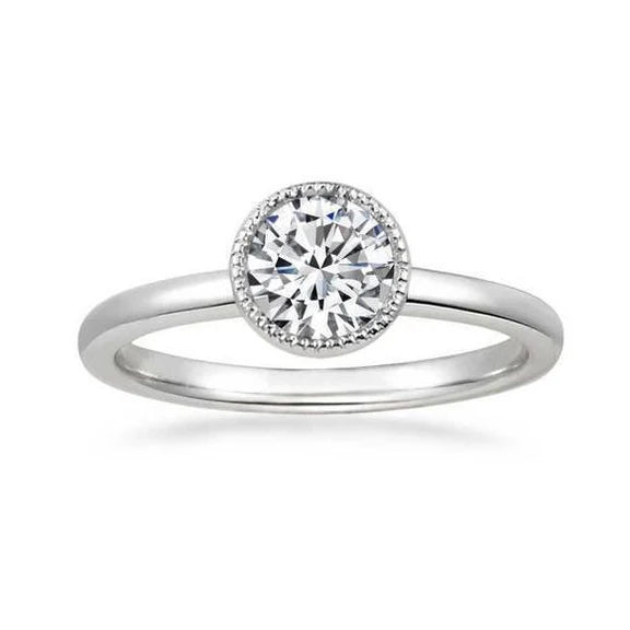Bague de Fiançailles Solitaire 1 Carat Réel Diamant Rond Or Blanc 14K