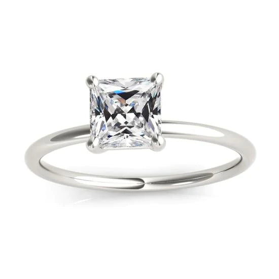 Bague de Fiançailles Solitaire Carré Réel Diamant Taille Ancienne Or Blanc 3 Carats