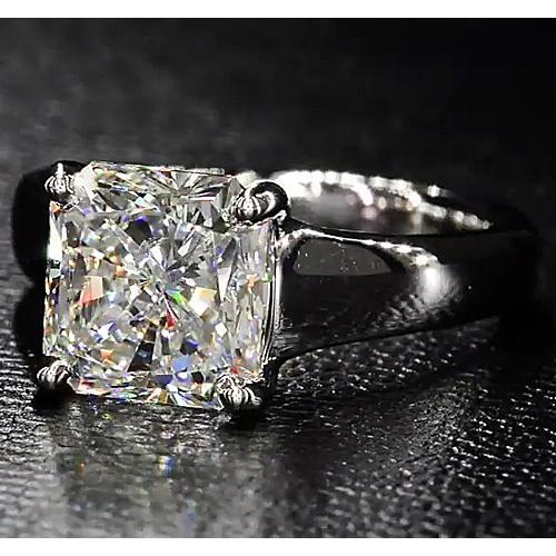 Bague de Fiançailles Solitaire Radiant Réel Diamant Or Blanc 14K