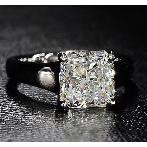 Bague de Fiançailles Solitaire Radiant Réel Diamant 4 Carats Or Blanc 14K
