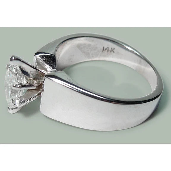 Bague de Fiançailles Solitaire Réel Diamant 2 Carats Or Blanc 14K