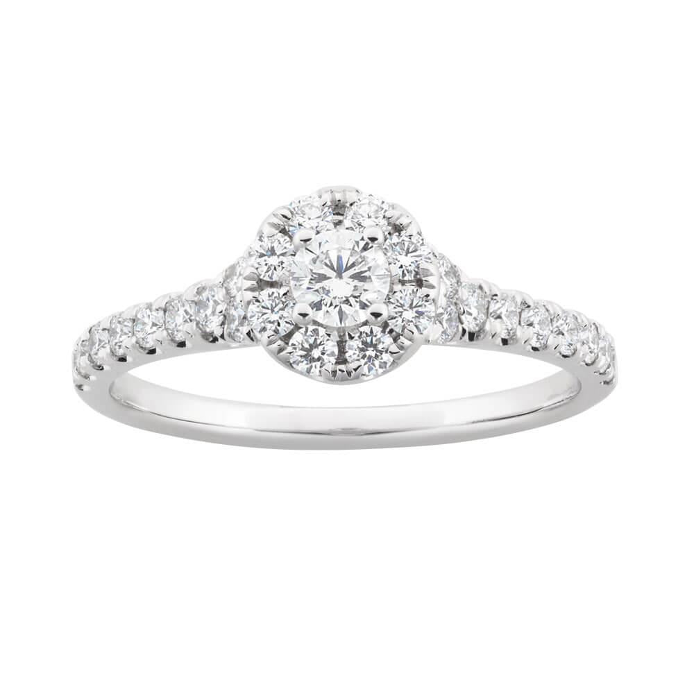 Bague de Mariage Avec Ronds Diamants 2 ct Sertie Halo Or blanc 14K
