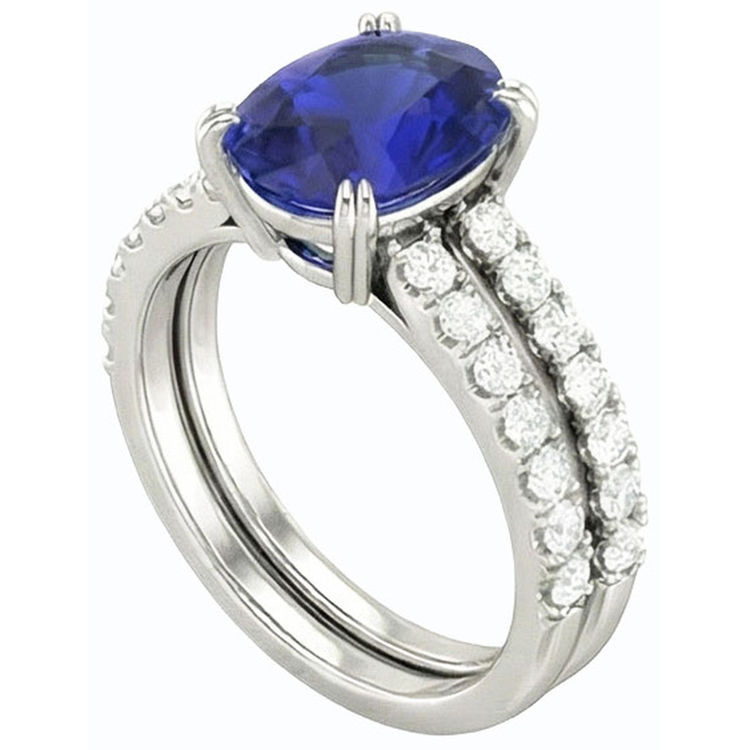 naturel oval saphir 4.50carats bague vue de profil
