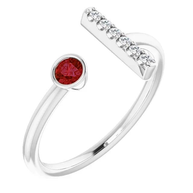 Bague de Promesse 1 Carat Réel Diamant Et Rubis Lunette Sertie Or Blanc